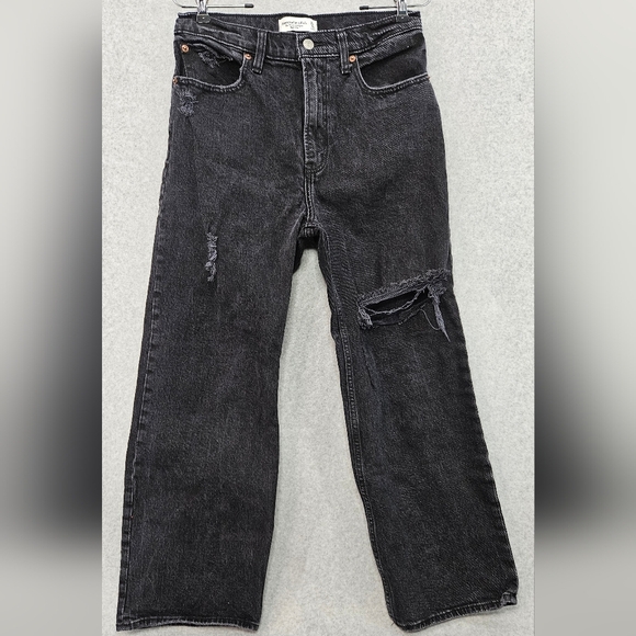 Abercrombie & Fitch High Rise‎ 90's Relaxed Straight Leg Black Jeans Women's 28 - Picture 1 of 4
